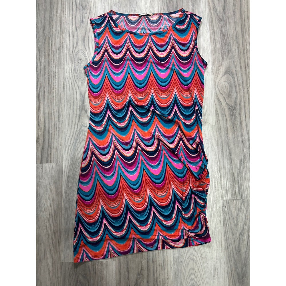 Trina Turk Sleeveless Ruched Scallop Wave Print Dress coverup Multi Color Med